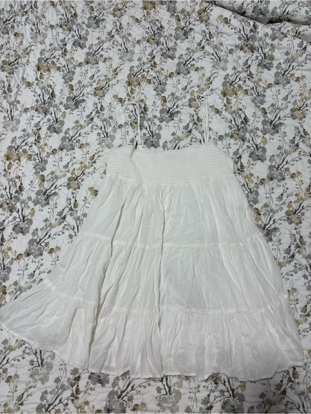 Zara White Cotton Tiered Smocked Waist Skater Skirt